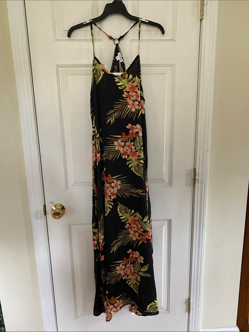 LuLaRoe Black Maxi Dress with Tropical Floral Print